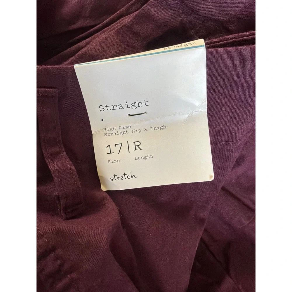 NWT A New Day Straight High Rise Stretch Chino Pants Burgundy Women's Size 17